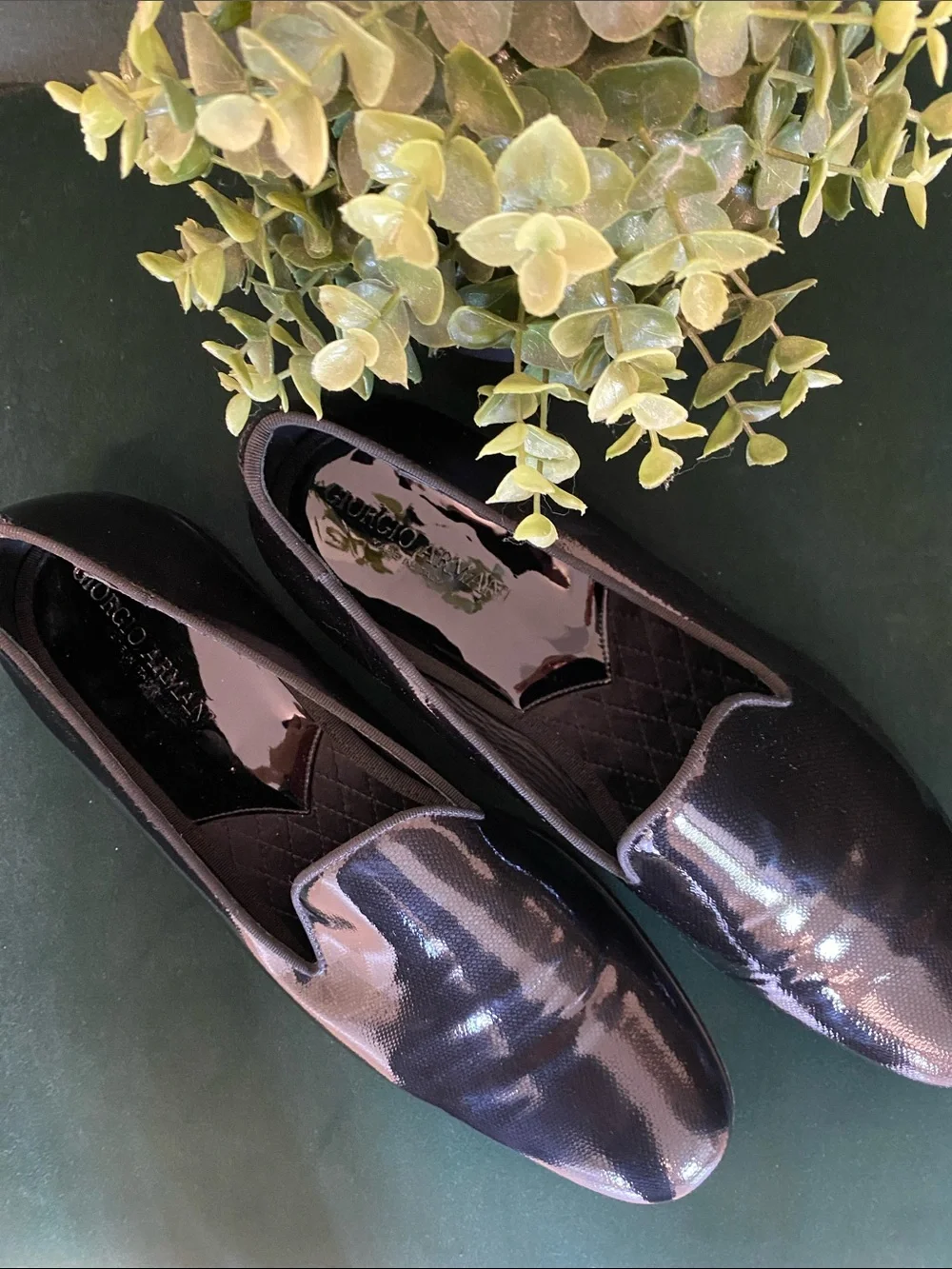 Giorgio Armani Men's Shiny Black Patent Slip-On Loafers